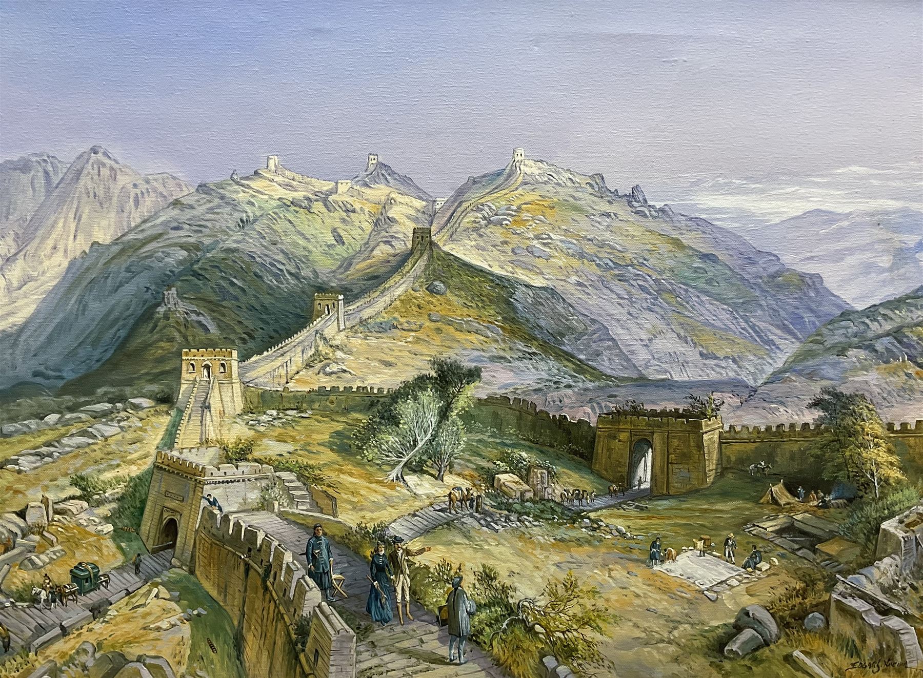 Edgar Santos Nucum (Australian 20th century): The Great Wall of China, oil on canvas signed 47cm x 64cm