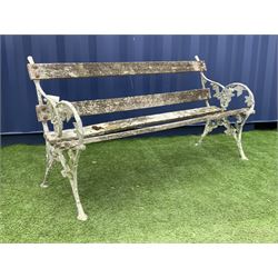 Cast metal and wood slatted garden bench, the bench ends decorated with cast foliage and berries - THIS LOT IS TO BE COLLECTED BY APPOINTMENT FROM DUGGLEBY STORAGE, GREAT HILL, EASTFIELD, SCARBOROUGH, YO11 3TX
