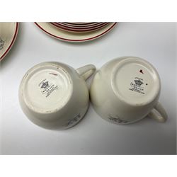 Crown Devon Stockholm patterned tea and dinner wares, to include, five teacups and saucers, milk jug, open sucrier, six dessert plates, six side plates, six dinner plates, serving platter, etc (42)