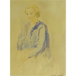  Portrait of a Young girl, watercolour signed by Muriel Metcalfe (British 1910-1994) (Wife of Fred Lawson) 37cm x 27.5cm      