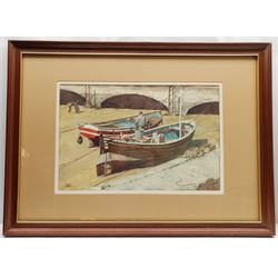 James W Hardy (British 20th century): Low Tide Scarborough Harbour, watercolour signed 31cm x 47cm
