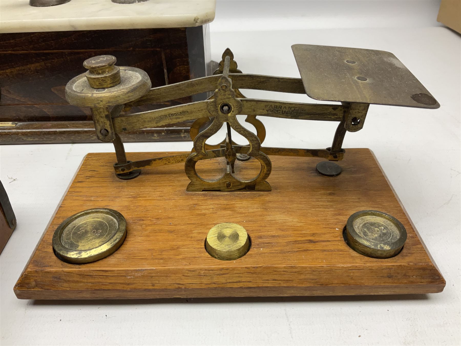 Set of Pharmaceutical scales, marked 'The Holborn Surgical Inst. co. Ltd London' together with two postal scales and to cased sets of dentist burs 
