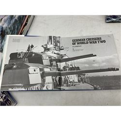 Thirty books of maritime and naval interest including David Hobbs: The British Pacific Fleet; Ian Marshall: Armoured Ships; M.J. Whitley: Cruisers of WW2, German Cruisers of WW2 and German Coastal Forces of WW2; books on warships, U-Boats, combat ships etc