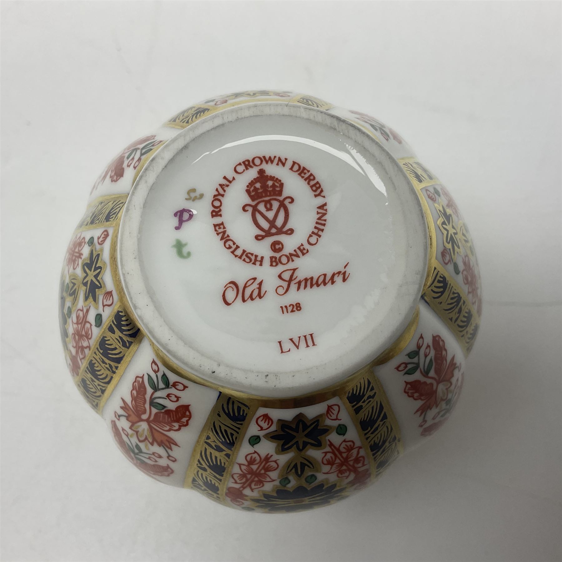 Royal Crown Derby Old Imari pattern miniature vase, coffee can and saucer, teacup and saucer and plate, all with printed mark beneath, vase H8cm 