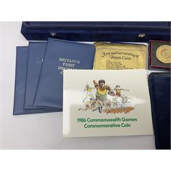 Mostly commemorative coins, including crowns, Queen Elizabeth II 2009 countdown to London 2012 five pound coin on card, 'The 2012 Diamond Jubilee' coin set in card folder, Cook Islands 2013 one dollar commemorating 'Coronation sixty years 1953 2013' etc