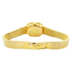 Longines ladies 9ct gold manual wind wristwatch, champagne gilt dial with Roman numeral hour markers, on integral 9ct gold bracelet, London import mark 1979