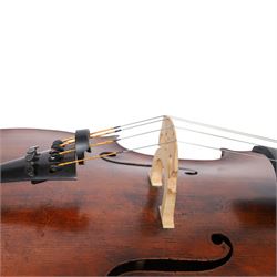 Early 19th century English cello by Samuel Gilkes of London, circa 1820, with two piece back and pine table finished in a golden brown varnish, certificate of authenticity from D.R Hill & Son, Buckinghamshire, numbered H494 in their records, in Hiscox hard case, with two horse hair cello bows, the first an English example stamped Ferranda Millars Liverpool, the second a German example stamped R. Paesold, both with ebonised mother of pearl/abalone frogs and ivory tip plates
This item has been registered for sale under Section 10 of the APHA Ivory Act