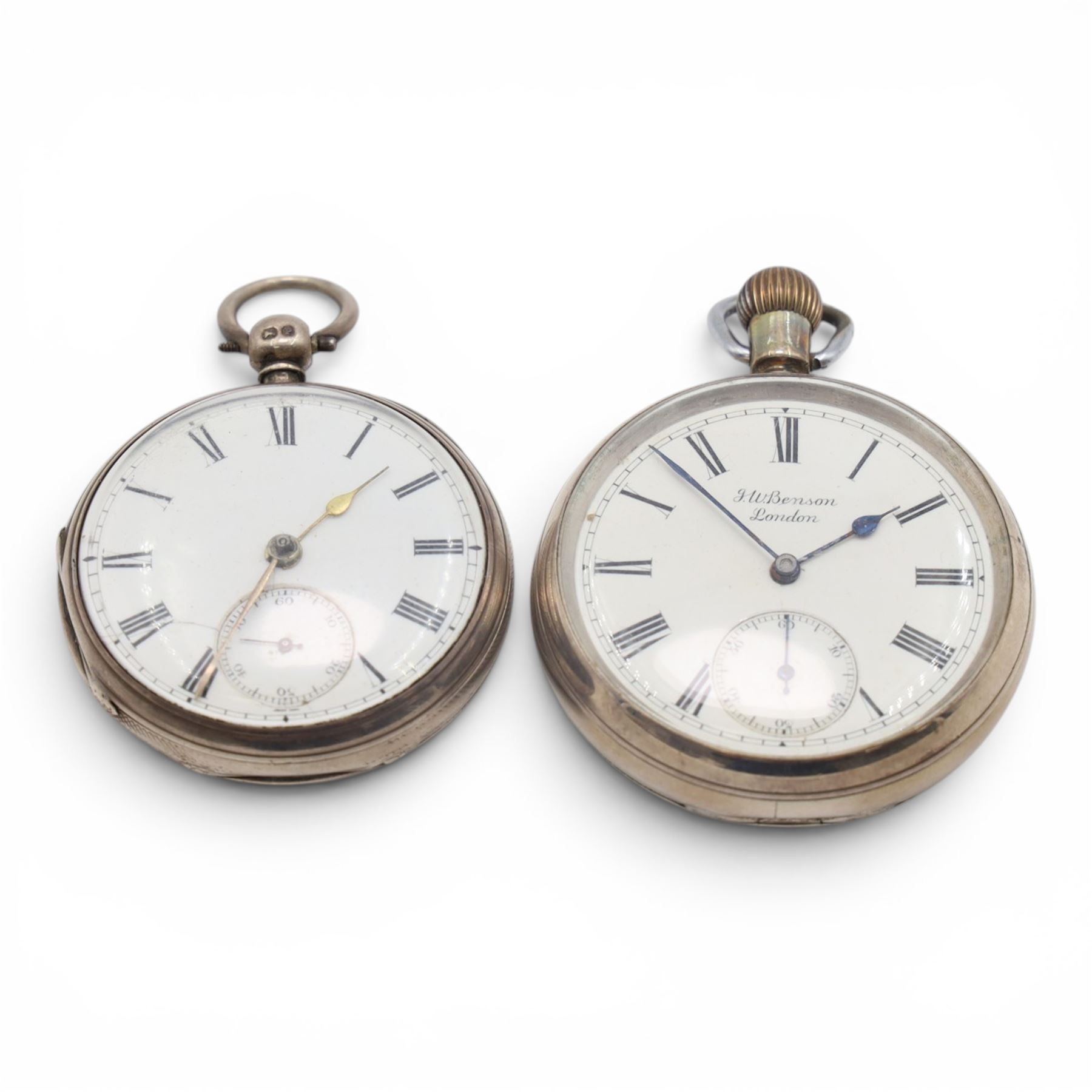 Two silver cased pocket watches, including J.W Benson, both hallmarked 
