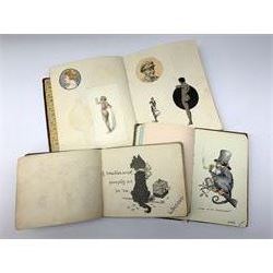 Three autograph albums and sketchbooks containing paintings, sketches, and verses