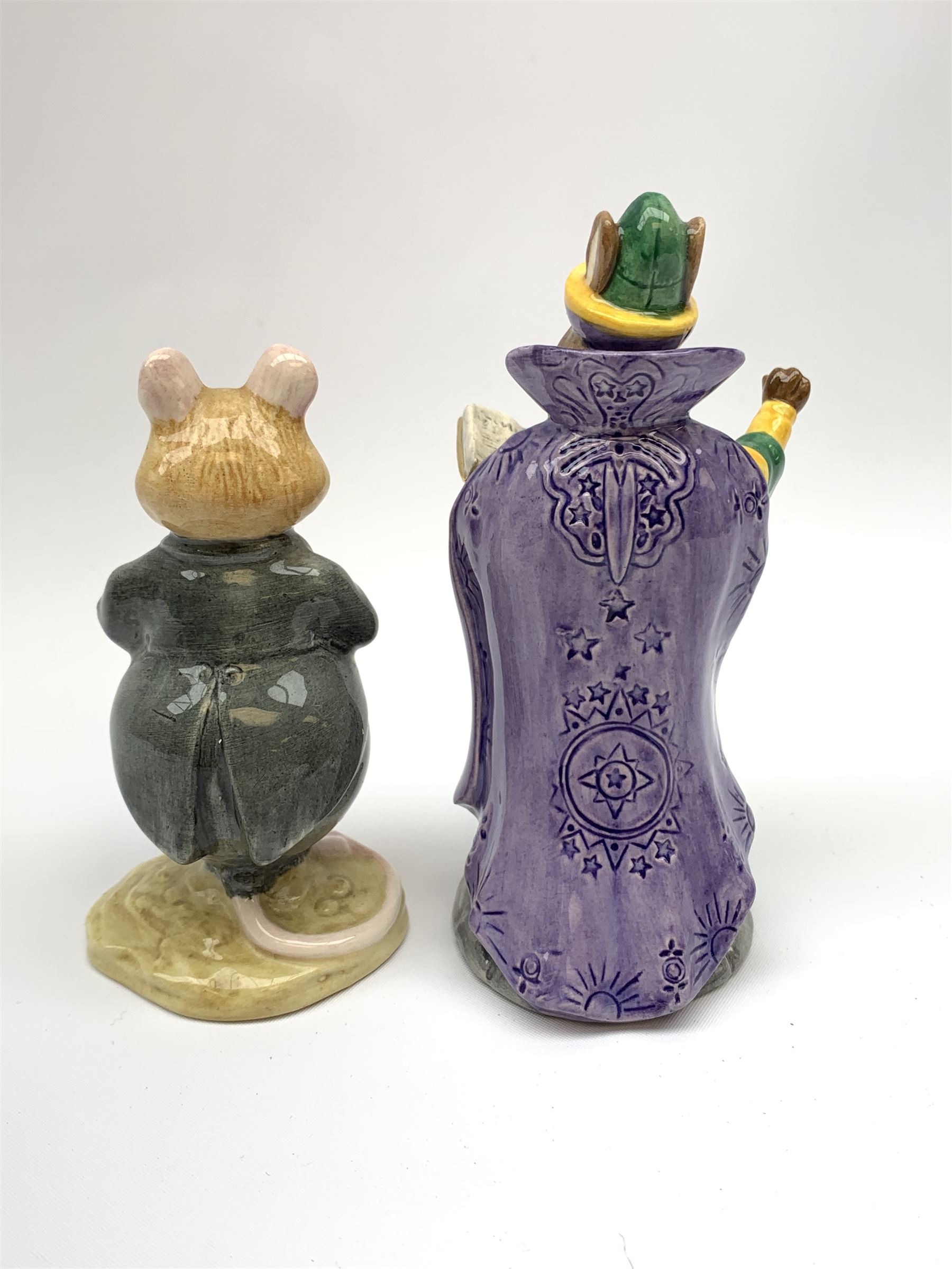 A Beswick Arab Xayal Connoisseur Horse in matt brown, upon a wooden base, together with two Royal Doulton figures, Mystic Bunnykins, and Dusty Dogwood. (3). 