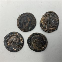 Roman Imperial Coinage, Maxentius (AD 306-312), fourteen bronze folles, most bearing rev. Roma seated in temple holding globe and sceptre (14)