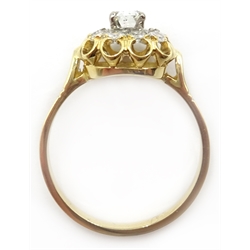  18ct gold emerald cut diamond, with diamond surround, central diamond approx 0.8 carat  