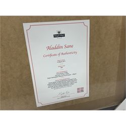 Set of four Royal Mail David Bowie limited edition album stamp prints, comprising Blackstar, Heroes, Let's Dance and Aladdin Sane, all framed and in original packaging, H43cm W43cm