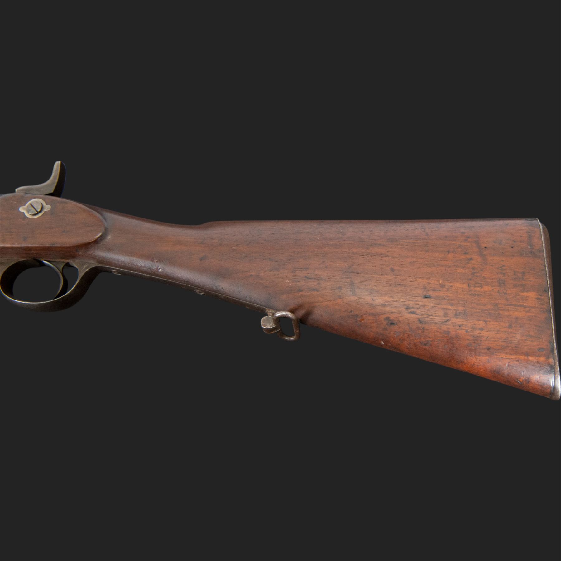 Snider-Enfield service rifle .577 calibre, barrel 33 in., tangent/ladder back sight, action marked with crowned V.R BSA & Co 1872, full stocked with two barrel bands, steel clearing rod, walnut stock marked Mx1 93 Birmingham, overall L124cm