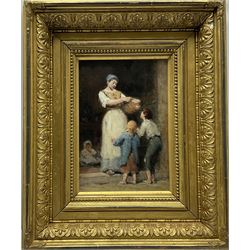 Jacques-Eugène Feyen (French 1815-1908): Mother and Children, oil on card unsigned 20cm x 13.5cm