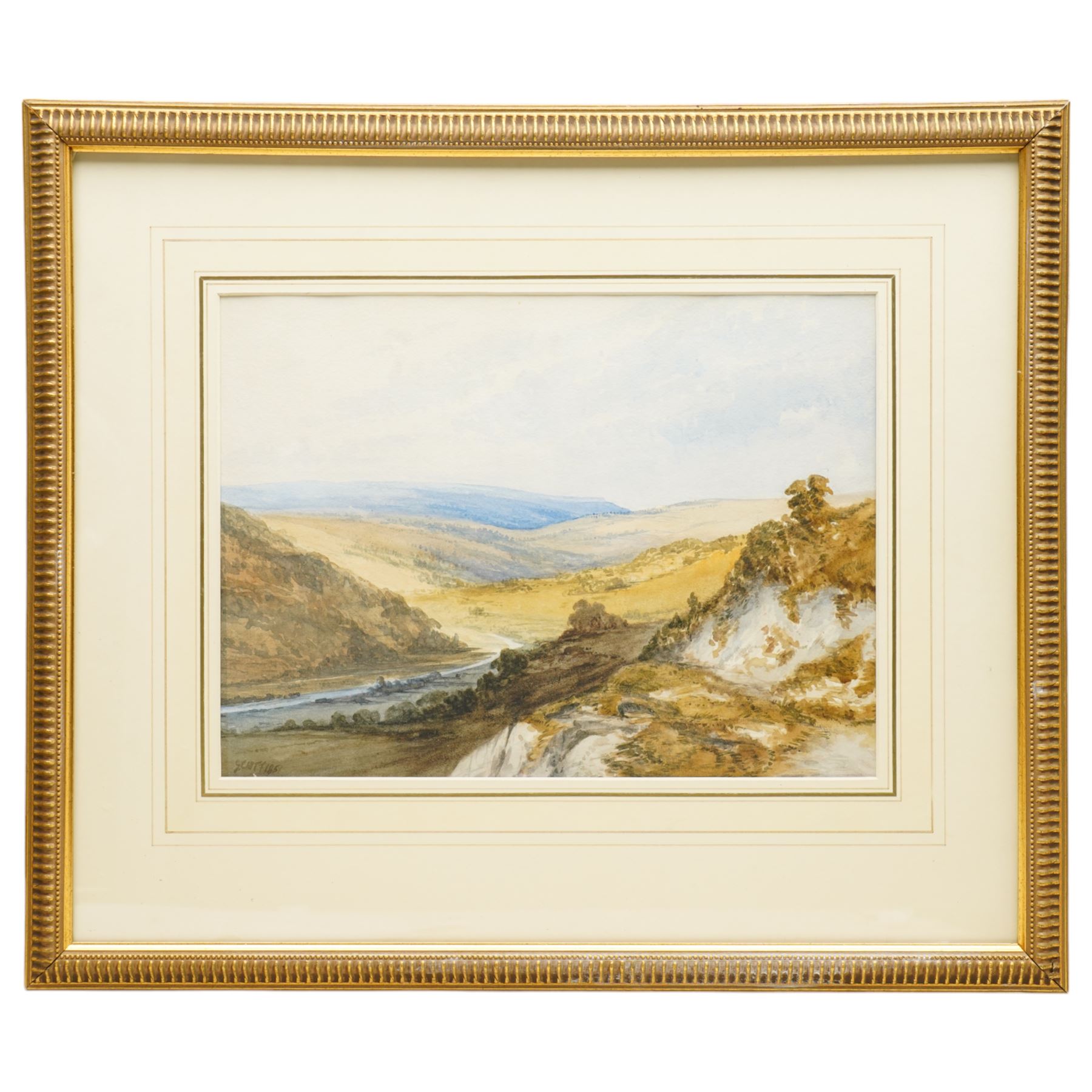English School (19th century): River Landscape, watercolour signed with initials and dated 1851, 24cm x 33cm