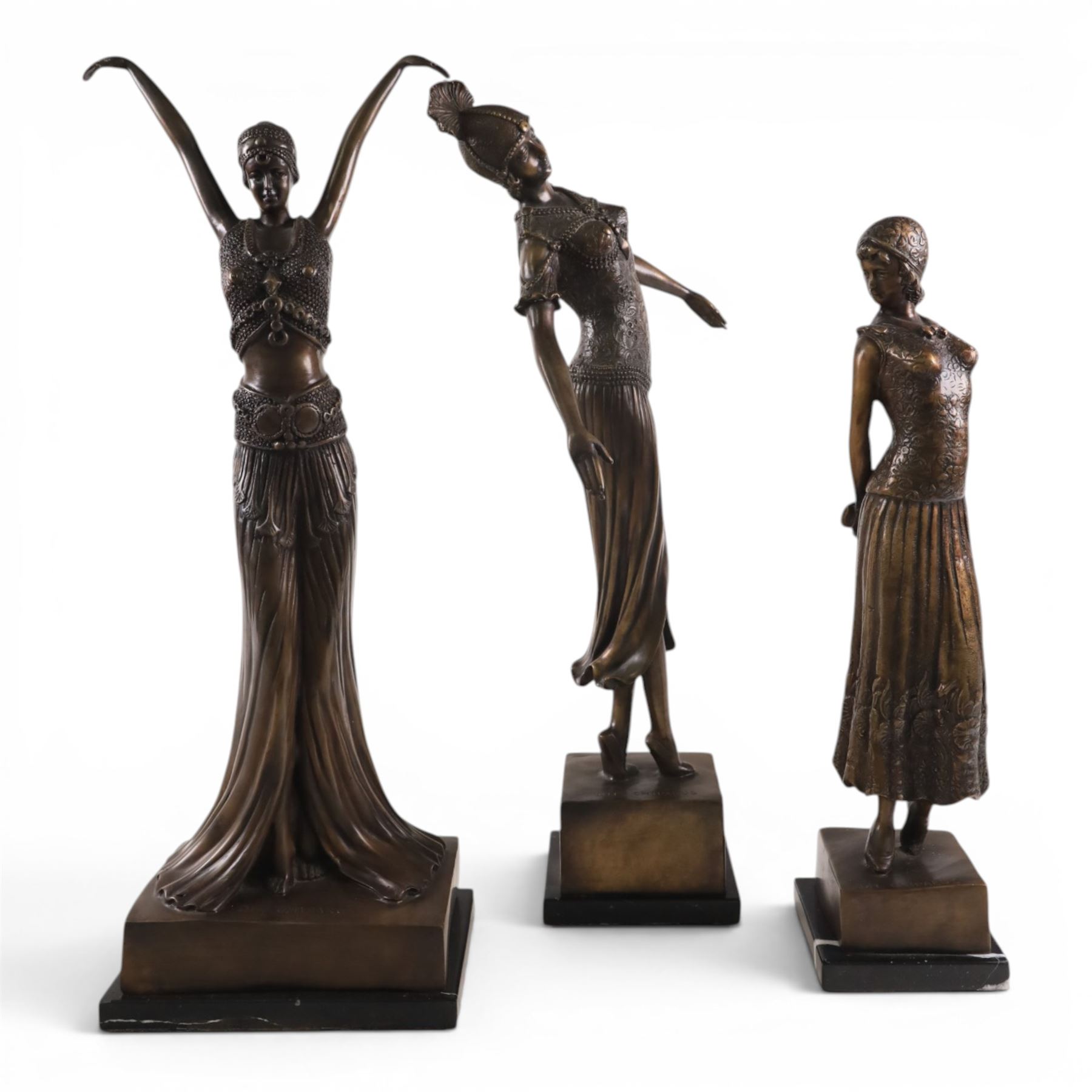 After Chiparus three Art Deco figures modelled dances, H60cm 