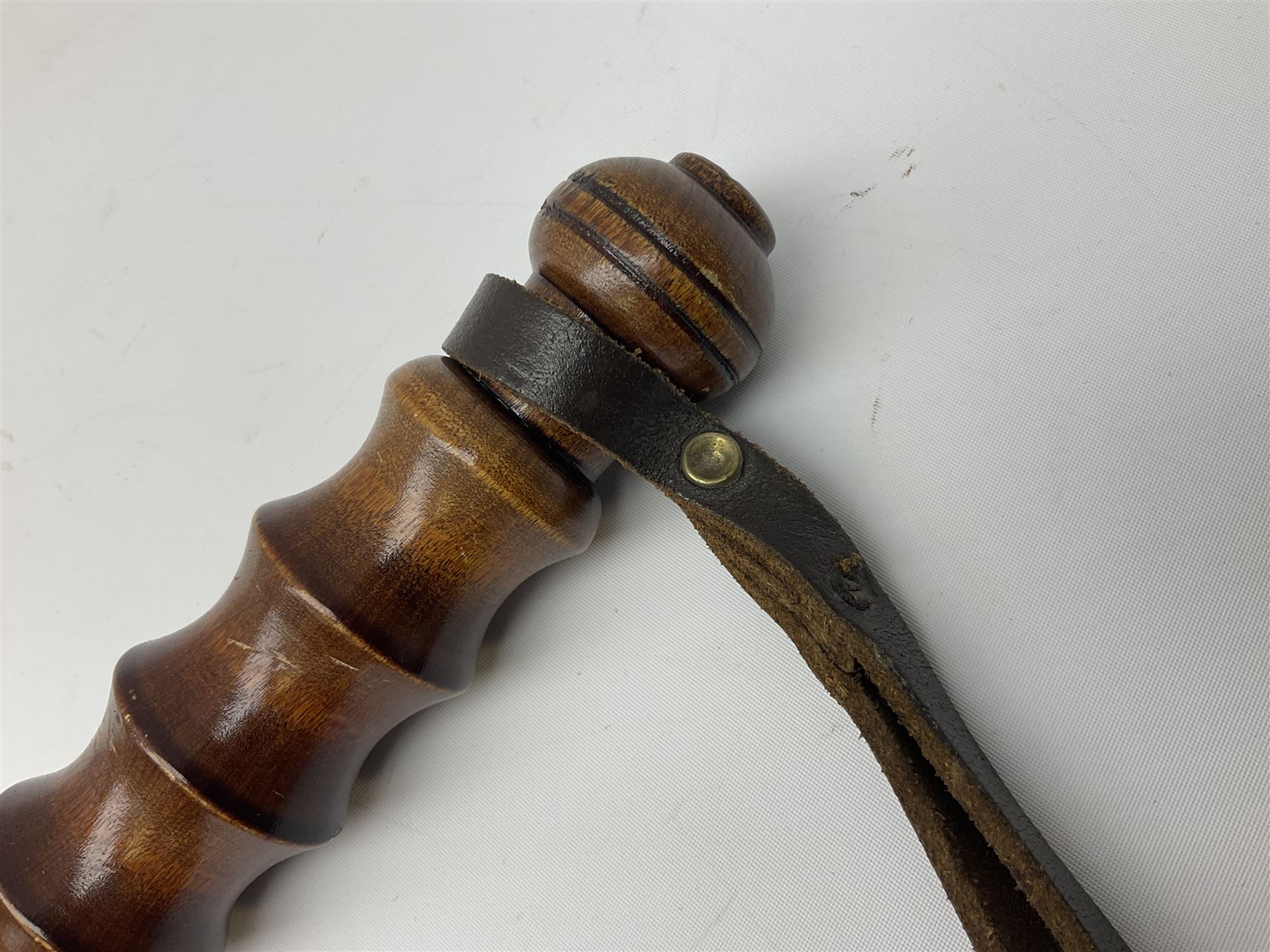 Three police turned hardwood truncheons comprising two patrol truncheons and WPC short truncheon (3)