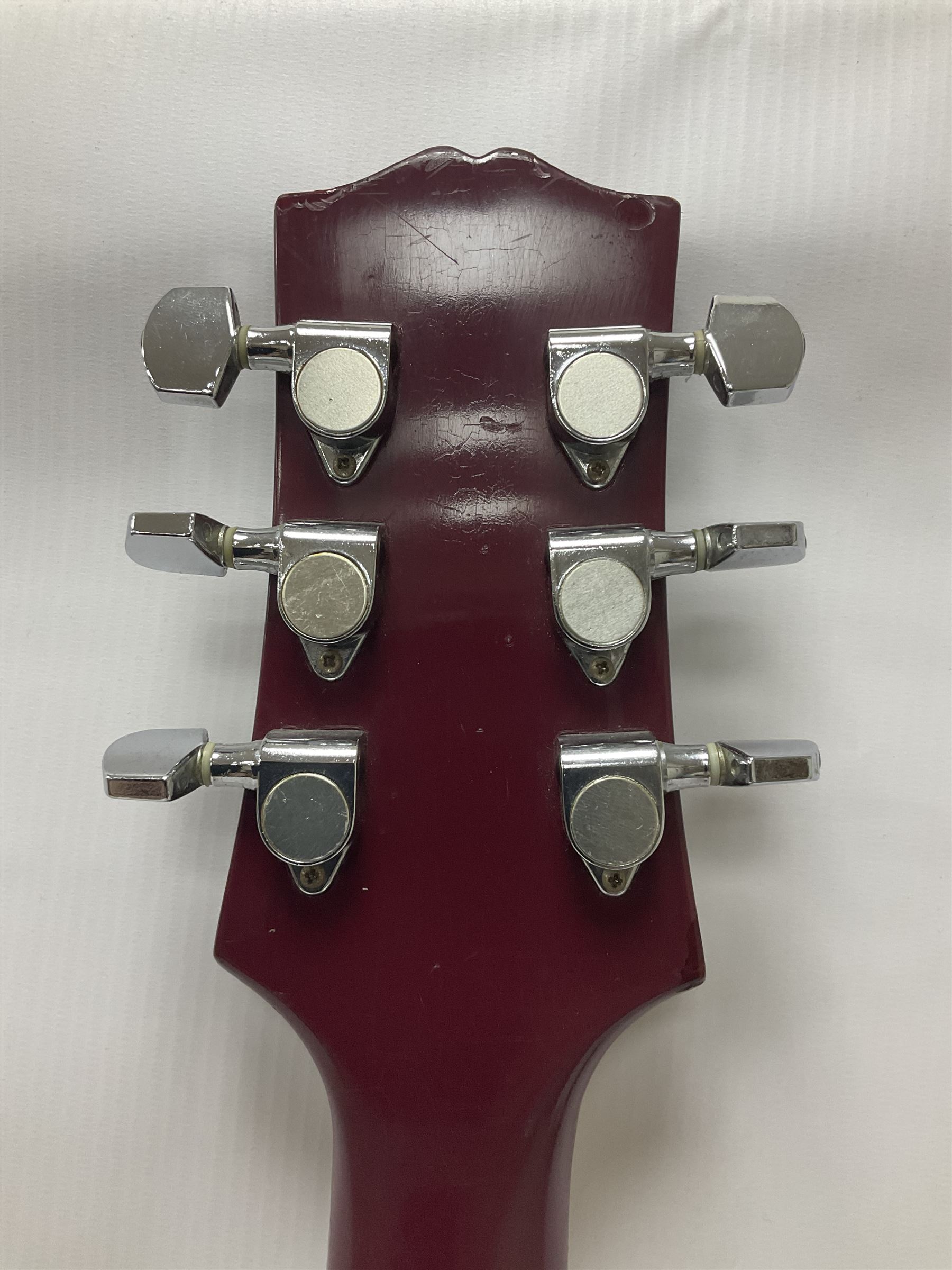 Gibson Epiphone SG six string electric guitar, with cherry red mahogany finish and black scratch guard, L102cm
