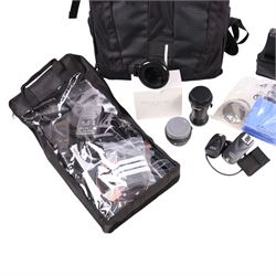 Canon G7 Powershot camera, Samsung Digimax i5 camera and a collection of camera equipment, including Lowepro bag, filters, etc