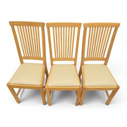 Contemporary oak dining extending table and set of six chairs, with additional leaf  extending to 182cm, chairs with cream upholstered seat