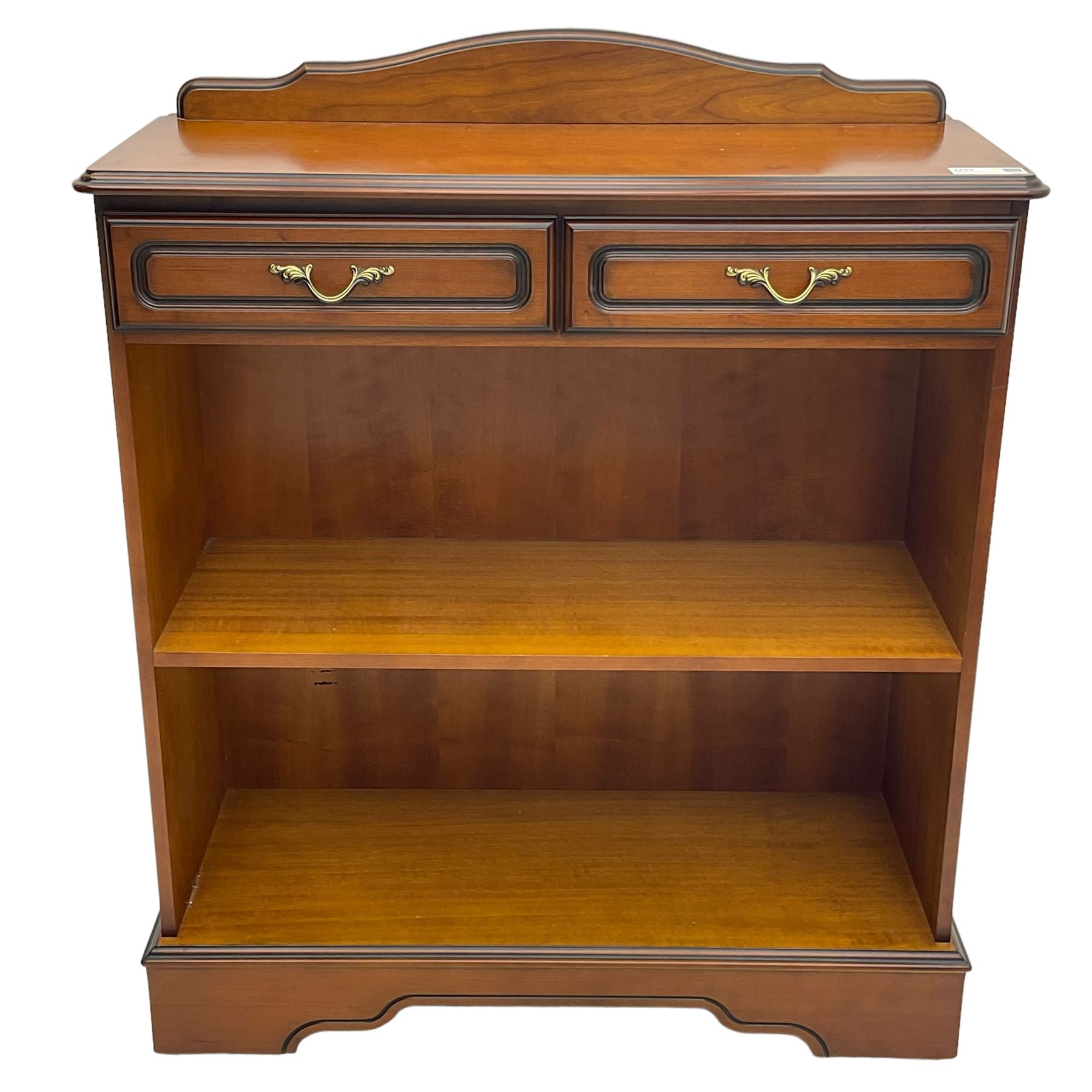 Cherry wood open bookcase, fitted with two drawers and single shelf 