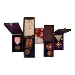 Five Japanese medals, including Order of the Sacred treasure, Order of Rising Sun, two Red...