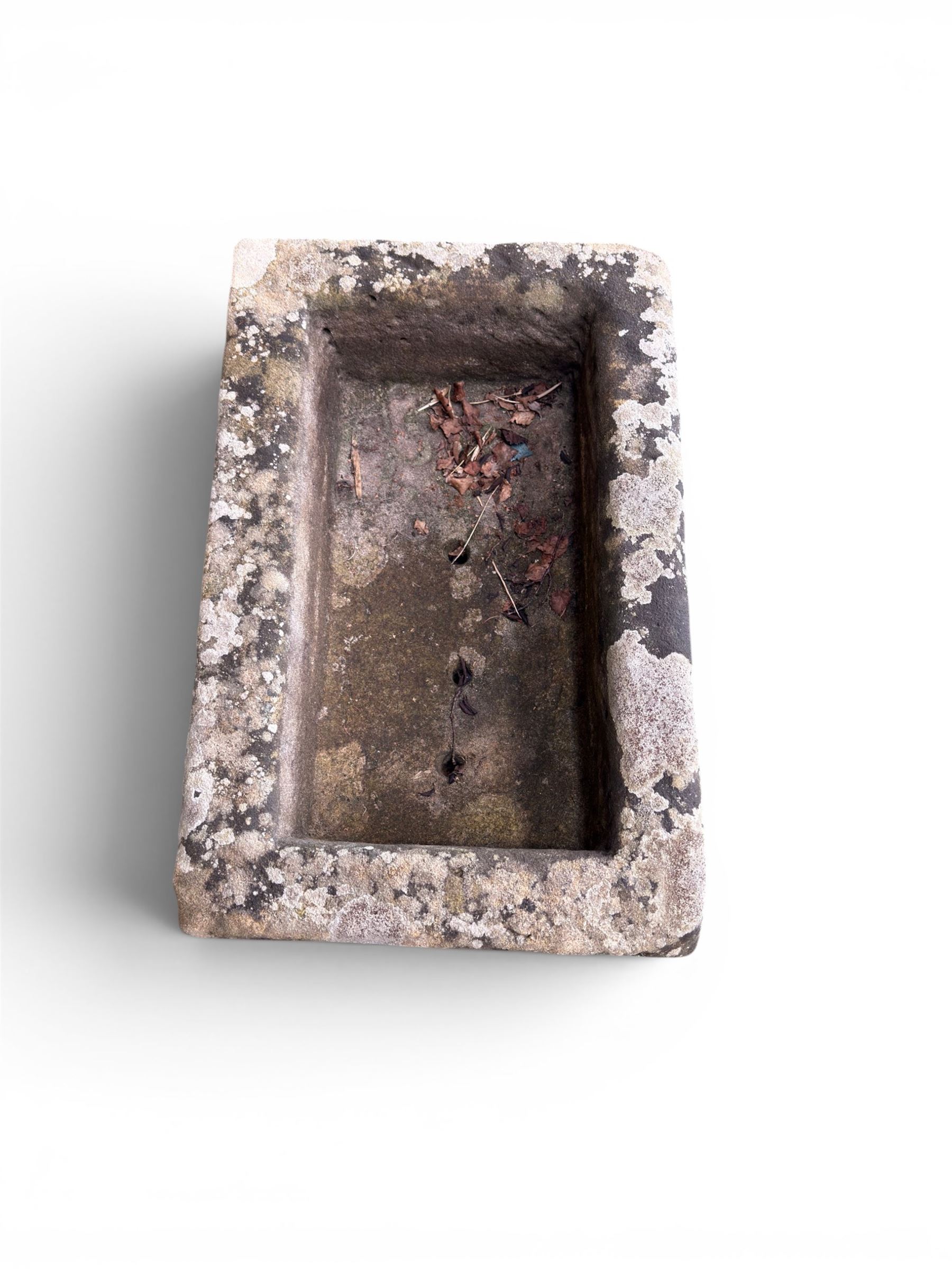 19th century weathered stone planter of rectangular form 
