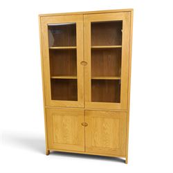 Ercol - contemporary oak 'Bosco' display cabinet, fitted with two shelves enclosed by glaz...