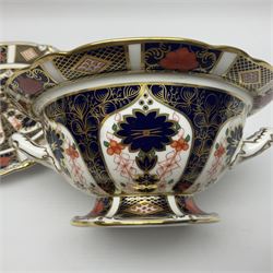 Royal Crown Derby 1128 Imari twin handled sauce tureen and stand, with printed mark beneath, H16cm, D18cm