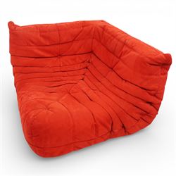 Michel Ducaroy (1925-2009) for Ligne Roset - contemporary ‘Togo’ sectional complete corner sofa upholstered in Alcantara Goya Red, comprising small settee (H 78cm, W 123cm, D 90cm), corner seat (H 78cm, W 90cm, D 90cm) and large settee (H 78cm, W 175cm, D 90cm)