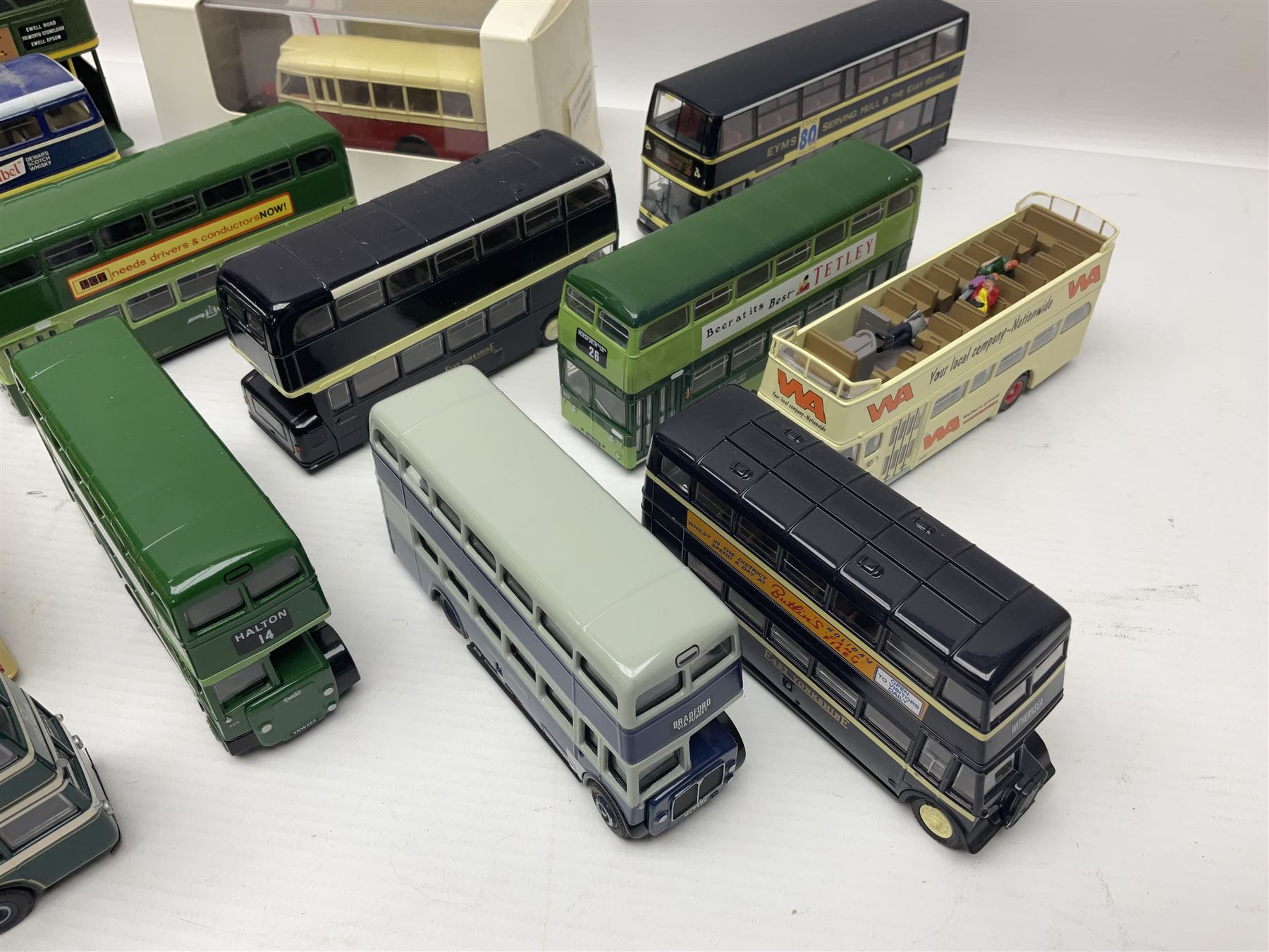 Thirty-one modern die-cast models of buses, coaches and trams by Corgi, EFE, Solido etc; predominantly unboxed but one in box