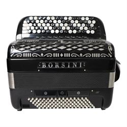 Borsini  5-row Chromatic button accordion, with 77-black and white pearlescent buttons and...