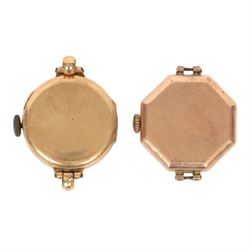 Five 9ct gold manual wind wristwatches, one on a 9ct rose gold expanding bracelet and an 18ct gold manual wind wristwatch, on brown leather strap