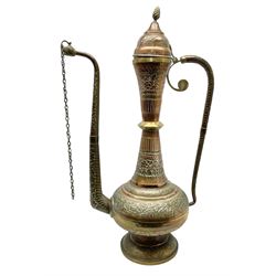 Large brass and copper Persian coffee pot, H80cm
