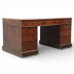 Victorian mahogany pedestal desk, the rectangular top with moulded and rounded edge, above...