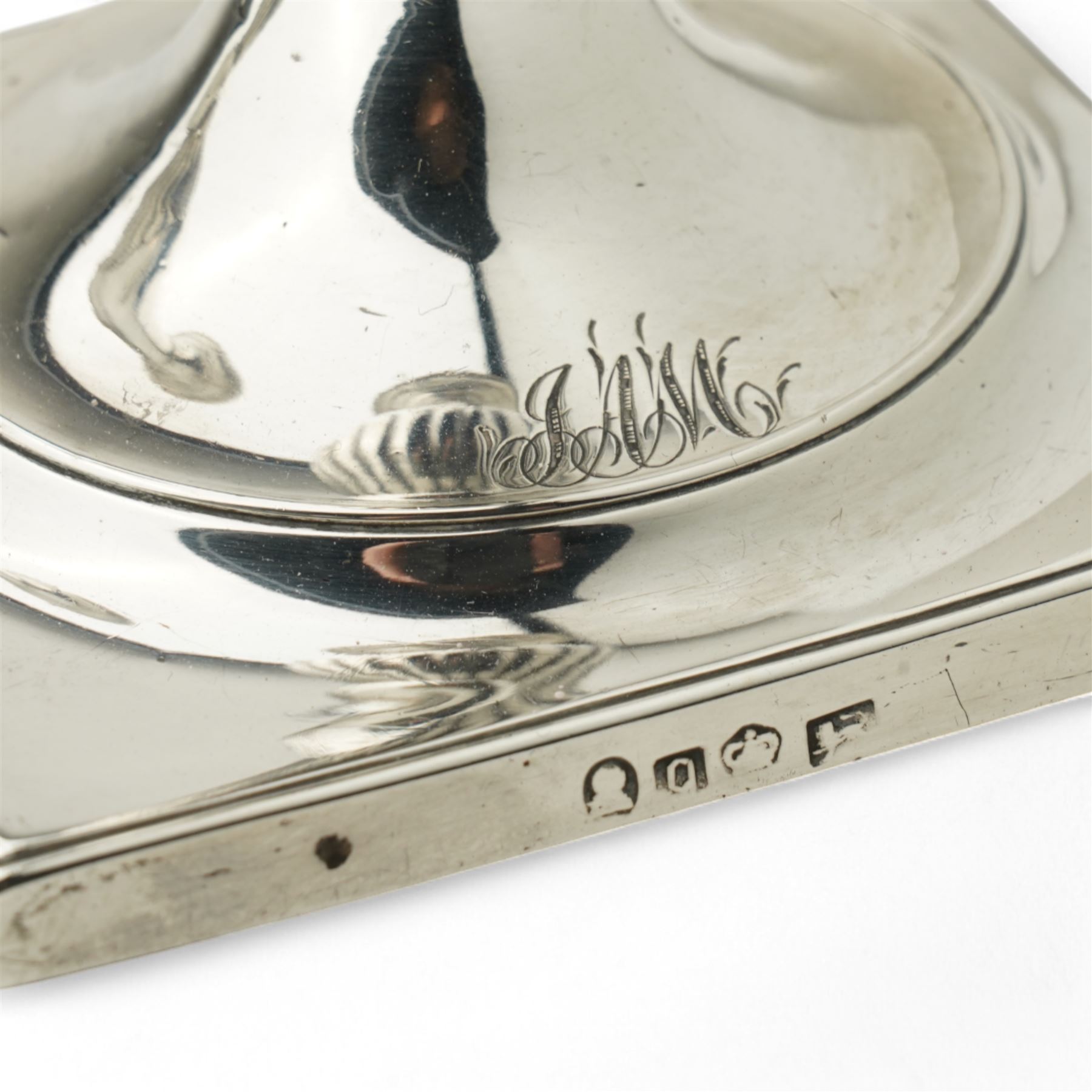 Pair of George III silver candlesticks with baluster stems and square bases, engraved with a monogram H20cm Sheffield 1793 and 1797, one double struck with kings head