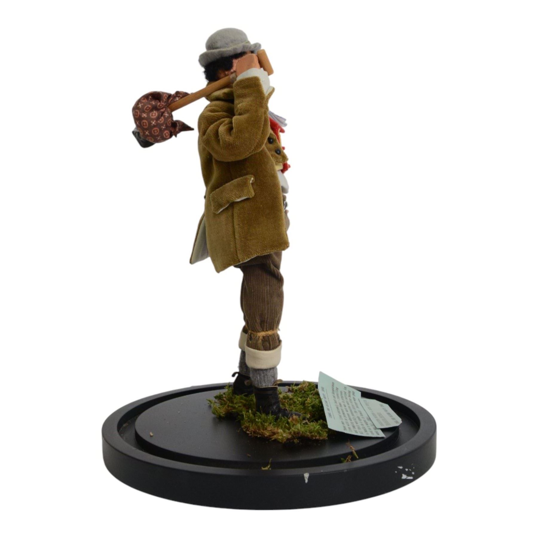 Handmade model of Canal and Railway Navvy, originally part of the Doncaster Museums and Arts Education Service, in a modern glass dome, H52cm