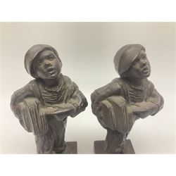 Pair of cast iron Qualcast advertising figures of news boys marked 'Speshul',  H18cm