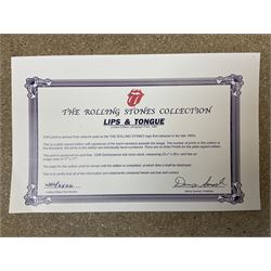 Rolling Stones - two limited edition 1994 Musicon International posters depicting the iconic John Pasche lips and tongue Stones logo surrounded by printed signatures, nos.2148/2500 and 2332/2500 with certificates 67 x 57cm, unframed