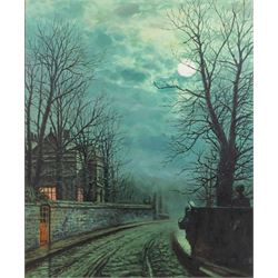 Manner of John Atkinson Grimshaw (British 1836-1893): Moonlight Winter Scene Headingly Lan...