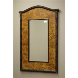  Chinoiserie decorated bevelled mirror with simulated bamboo frame, 63cm x 95cm  