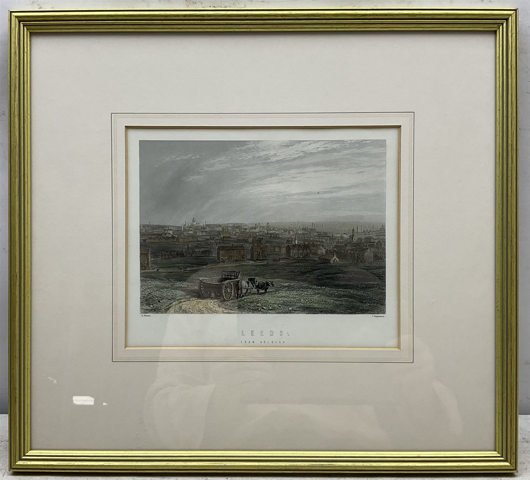 George Hawkins (British 1819-1852) after William Richardson (British fl.1842-1877): 'Whitby Abbey Church Yorkshire from the South West', lithograph with hand colour 30cm x 48cm; After Henry Warren (British 1794-1879): 'Leeds' 'Bradford' and 'Hull', set three engravings with hand colour 14cm x 19cm (4)