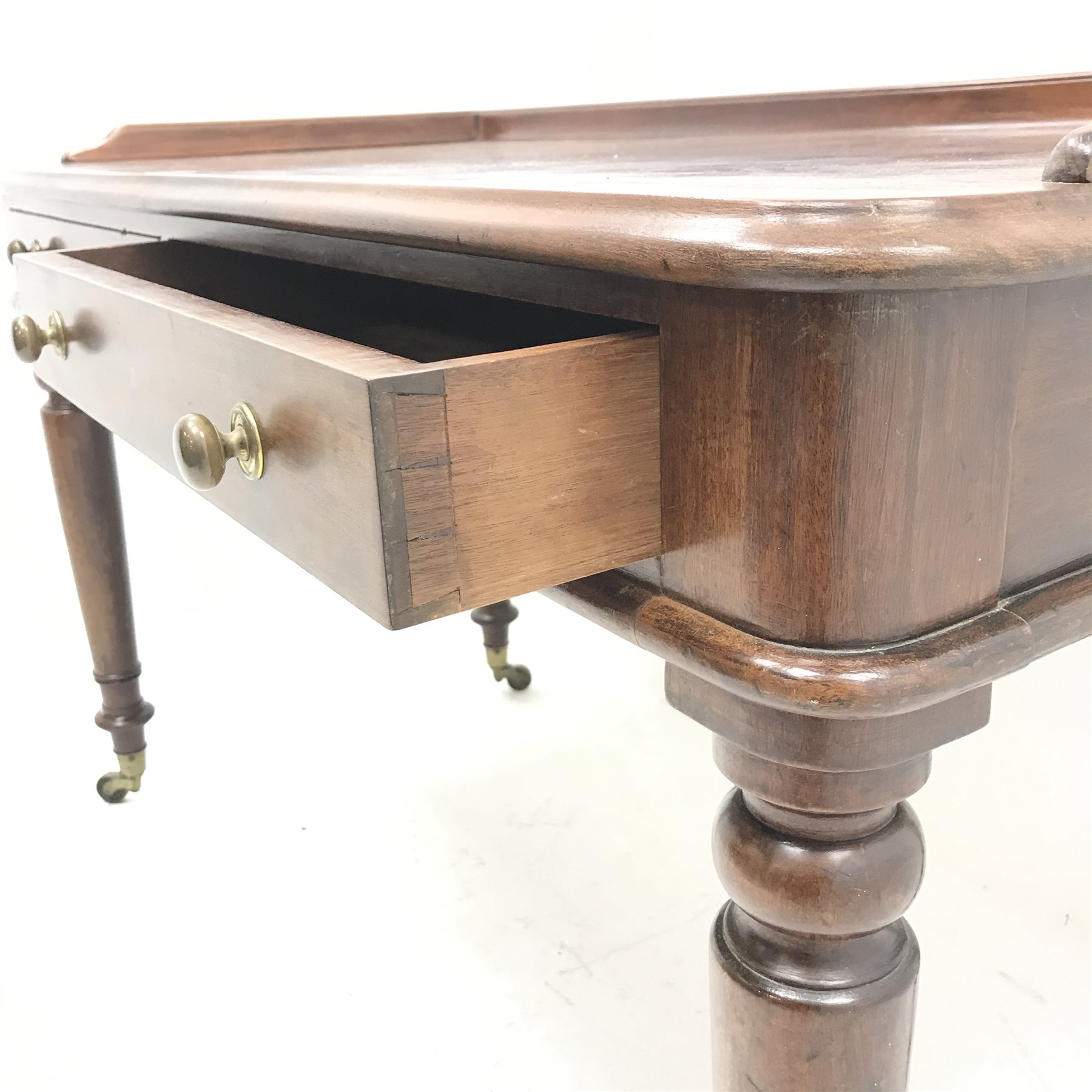 Victorian mahogany figured two drawer writing desk side table, fitted