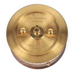 Limited edition Charles Frodsham of London for The St. James's House Company 'Mariners World Clock', the cylindrical brass and wooden body with two silvered annular chapter rings displaying the time and world location, surmounted by silver model of the Golden Hinde upon marble plinth, no. 240/500, H24cm 