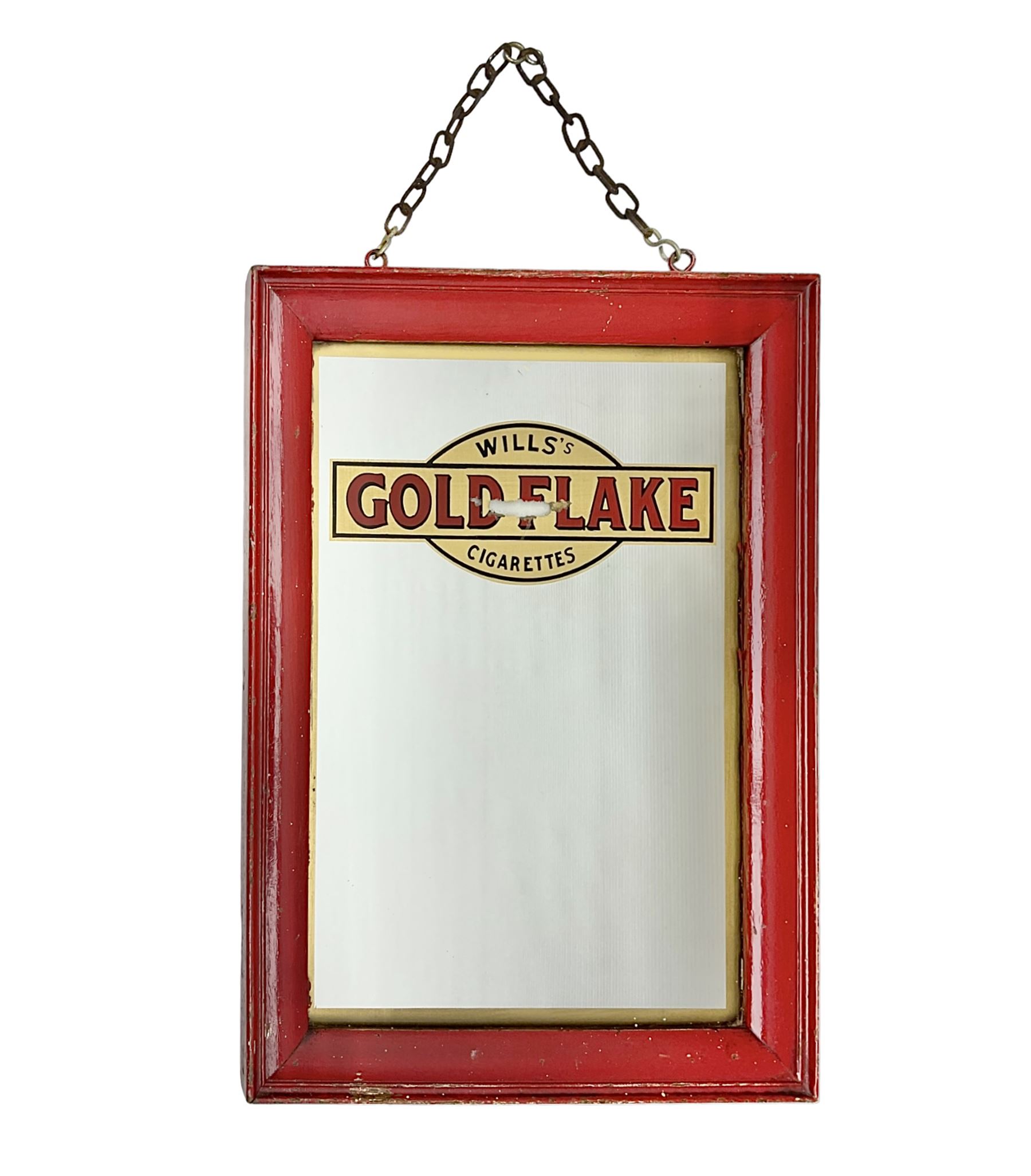 Wills' Gold Flake advertising mirror in painted red frame, H41 cm