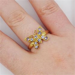 9ct gold round cut tanzanite butterfly ring, hallmarked