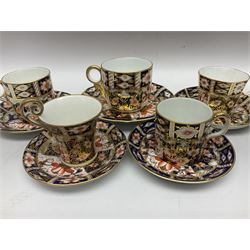 Six Royal Crown Derby cups and saucers all in imari pattern 2451, in various shapes  