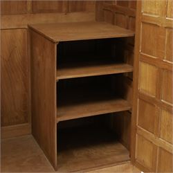 Mouseman - early-to-mid-20th century panelled and adzed double wardrobe, the arcade carved cresting rail over two panelled doors, with wrought metal hinges and latch, deep relief carved mouse signature, the interior fitted with hanging rail, by the workshop of Robert Thompson of Kilburn