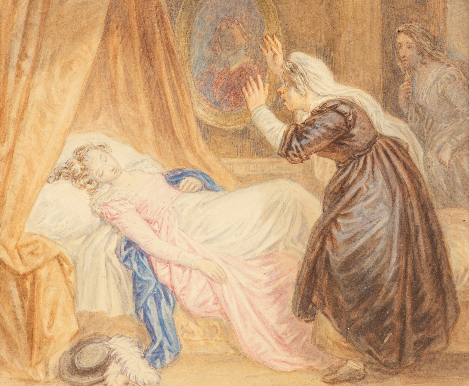 George Cattermole (British 1800-1868) after John Massey Wright (British 1777-1866): Juliet and her Nurse, watercolour, signed on Phillips & MacConnal label verso 12cm x 14.5cm
